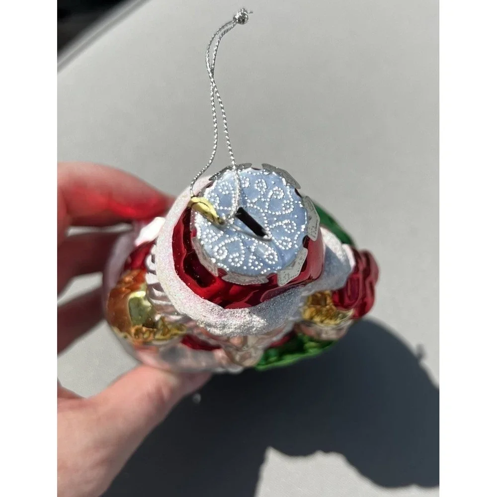 Vintage Christmas Ornament European Style Hand Crafted Glass Santa Hugging Kids‎